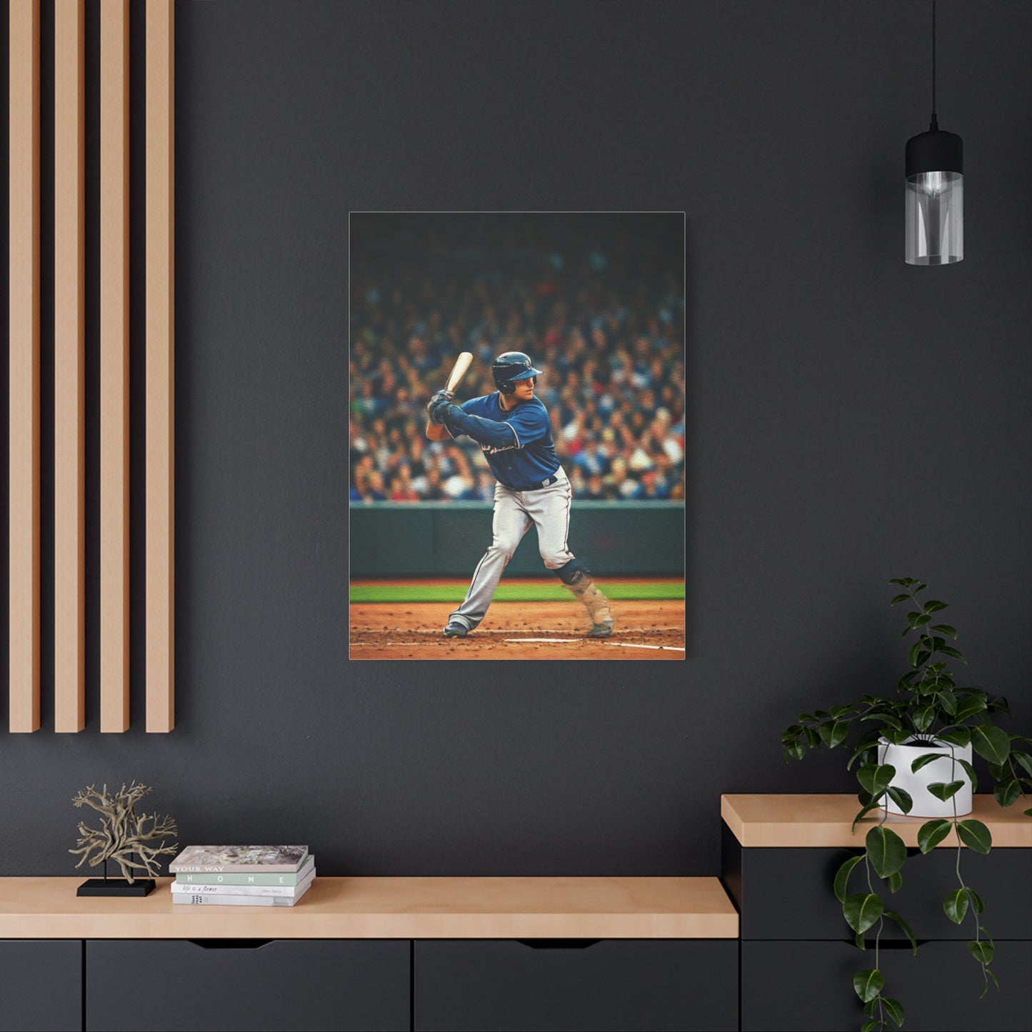Lone Baseball Player Under Stadium Lights Wall Art & Canvas Prints