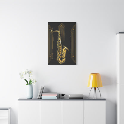 Golden Jazz Saxophone Art Deco Wall Art & Canvas Prints
