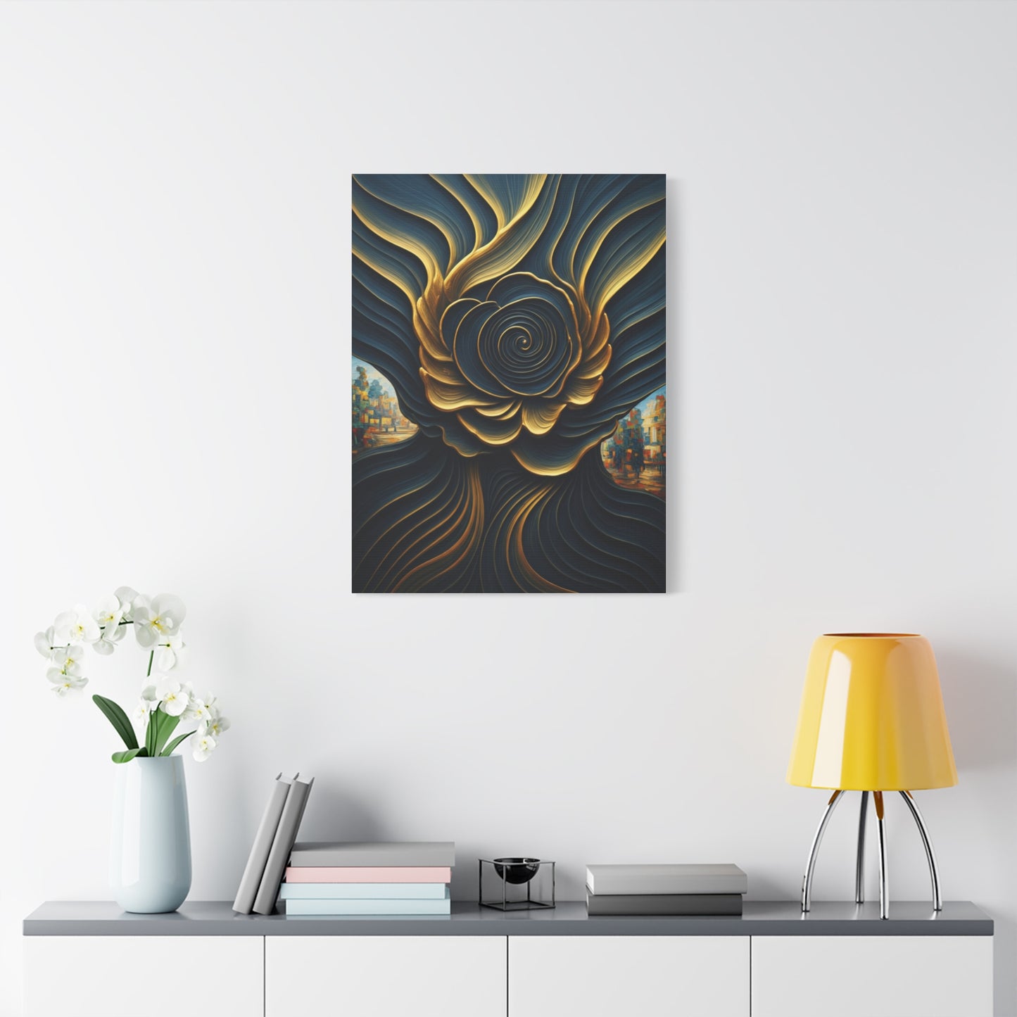 Golden Midnight Spiral Bloom Wall Art & Canvas Prints
