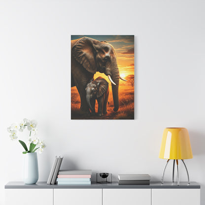 Elephant Mother and Calf at Sunset Wall Art & Canvas Prints
