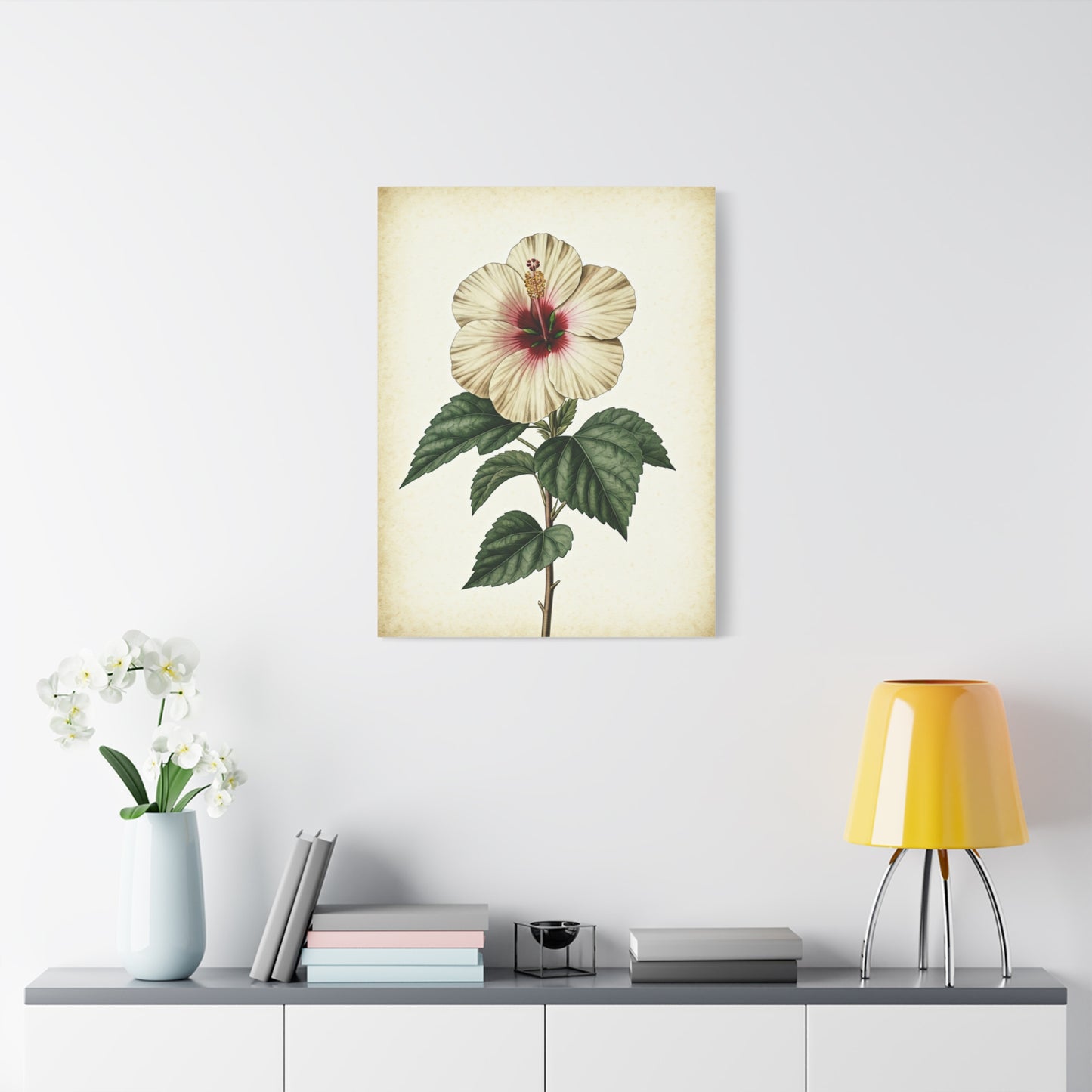 White Hibiscus Illustration Wall Art & Canvas Prints