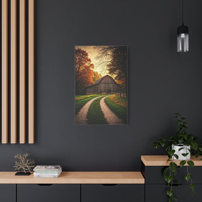 Autumn Barn Road at Golden Hour Wall Art & Canvas Prints