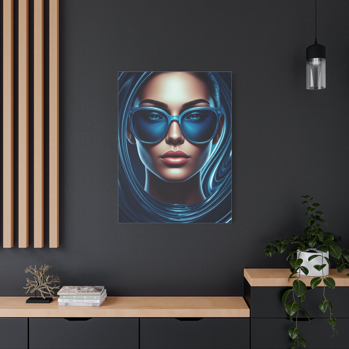 Futuristic Blue Portrait with Reflective Glasses Wall Art & Canvas Prints