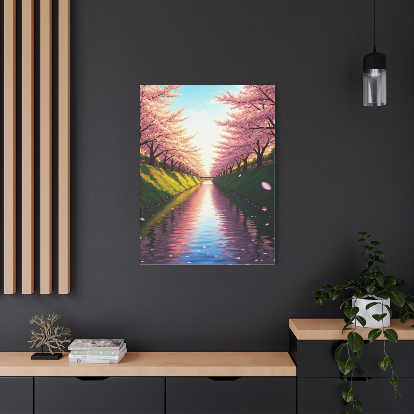 Sakura River Reflection Spring Landscape Wall Art & Canvas Prints
