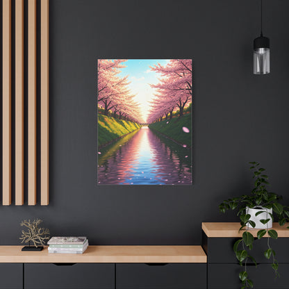 Sakura River Reflection Spring Landscape Wall Art & Canvas Prints