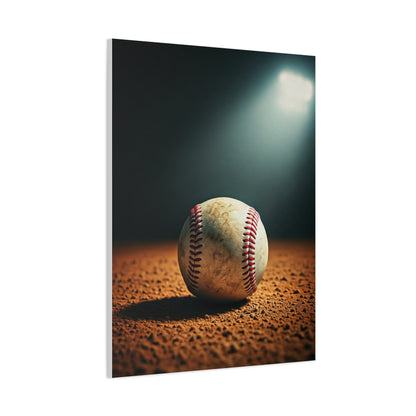 Baseball on Dirt Field Under Stadium Light Wall Art & Canvas Prints