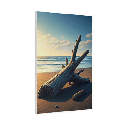 Driftwood Sculpture on Golden Beach Wall Art & Canvas Prints