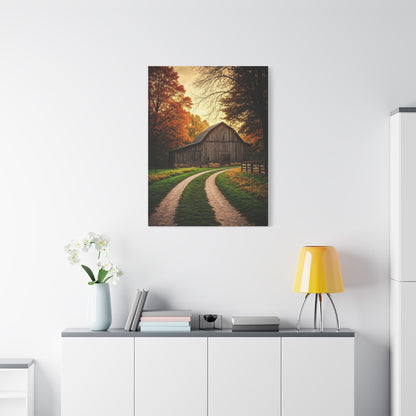 Autumn Barn Road at Golden Hour Wall Art & Canvas Prints