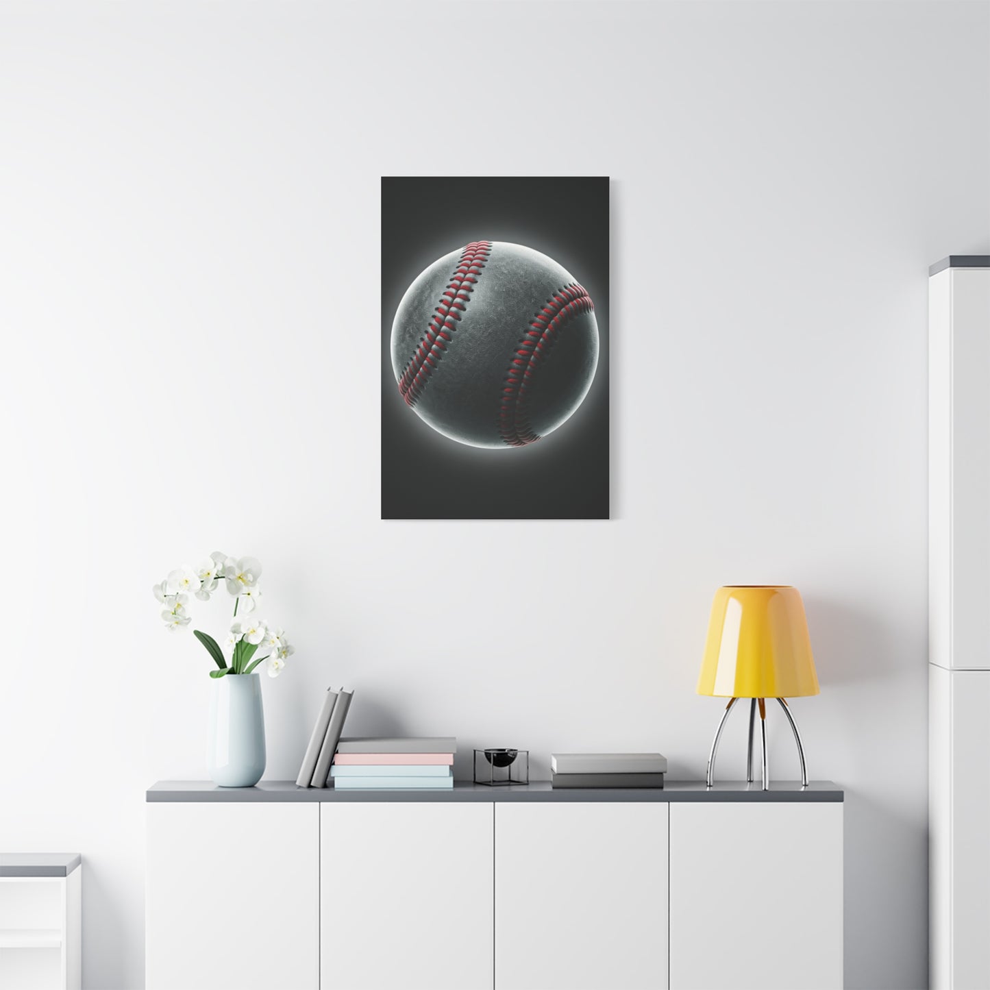 Glowing Baseball Stitch Close-Up Wall Art & Canvas Prints