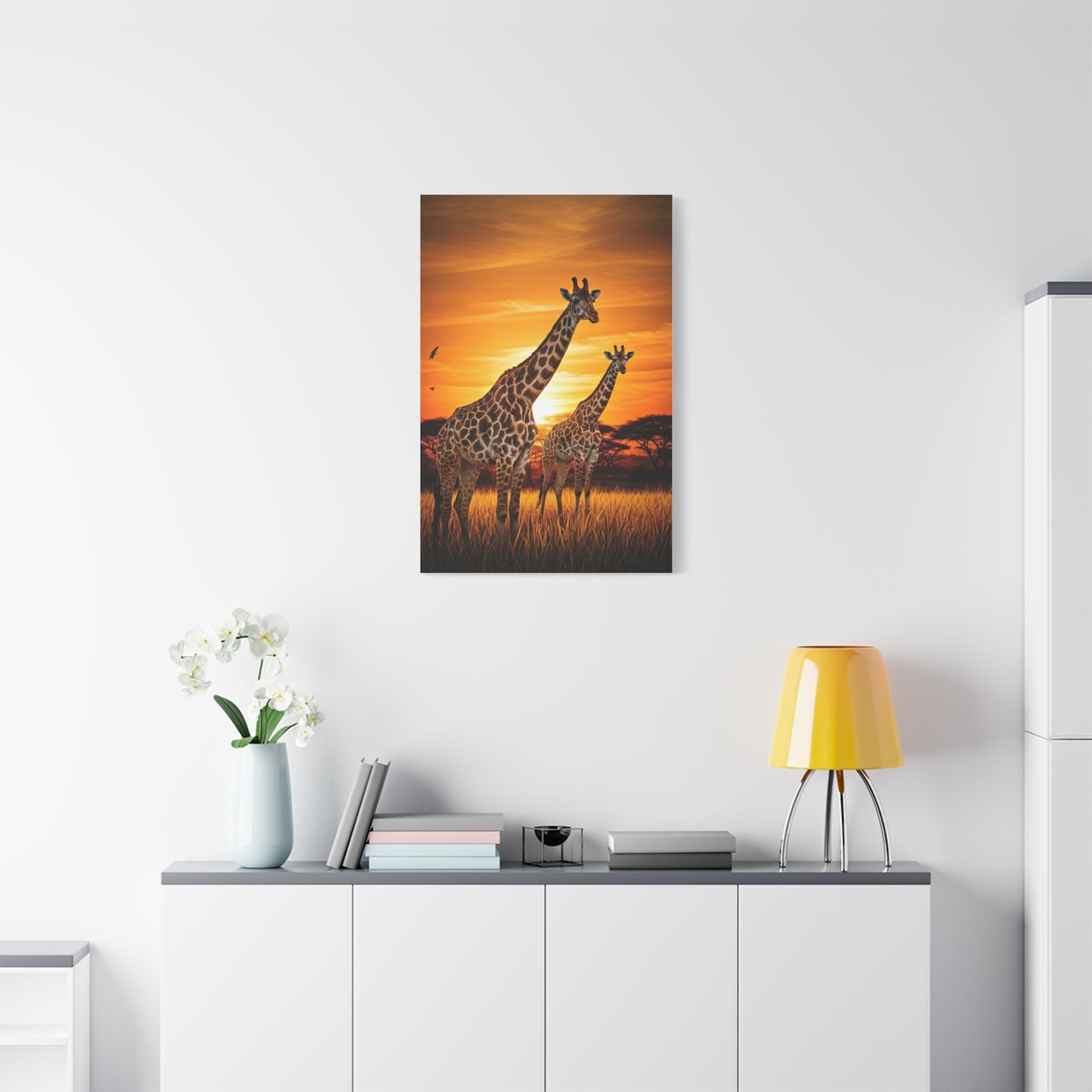 Giraffe Family at Golden Sunset Wall Art & Canvas Prints