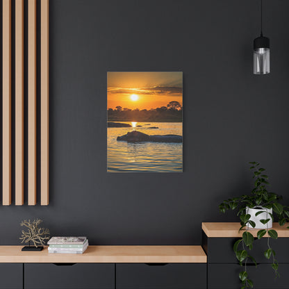Hippo Resting at Sunset Waters Wall Art & Canvas Prints