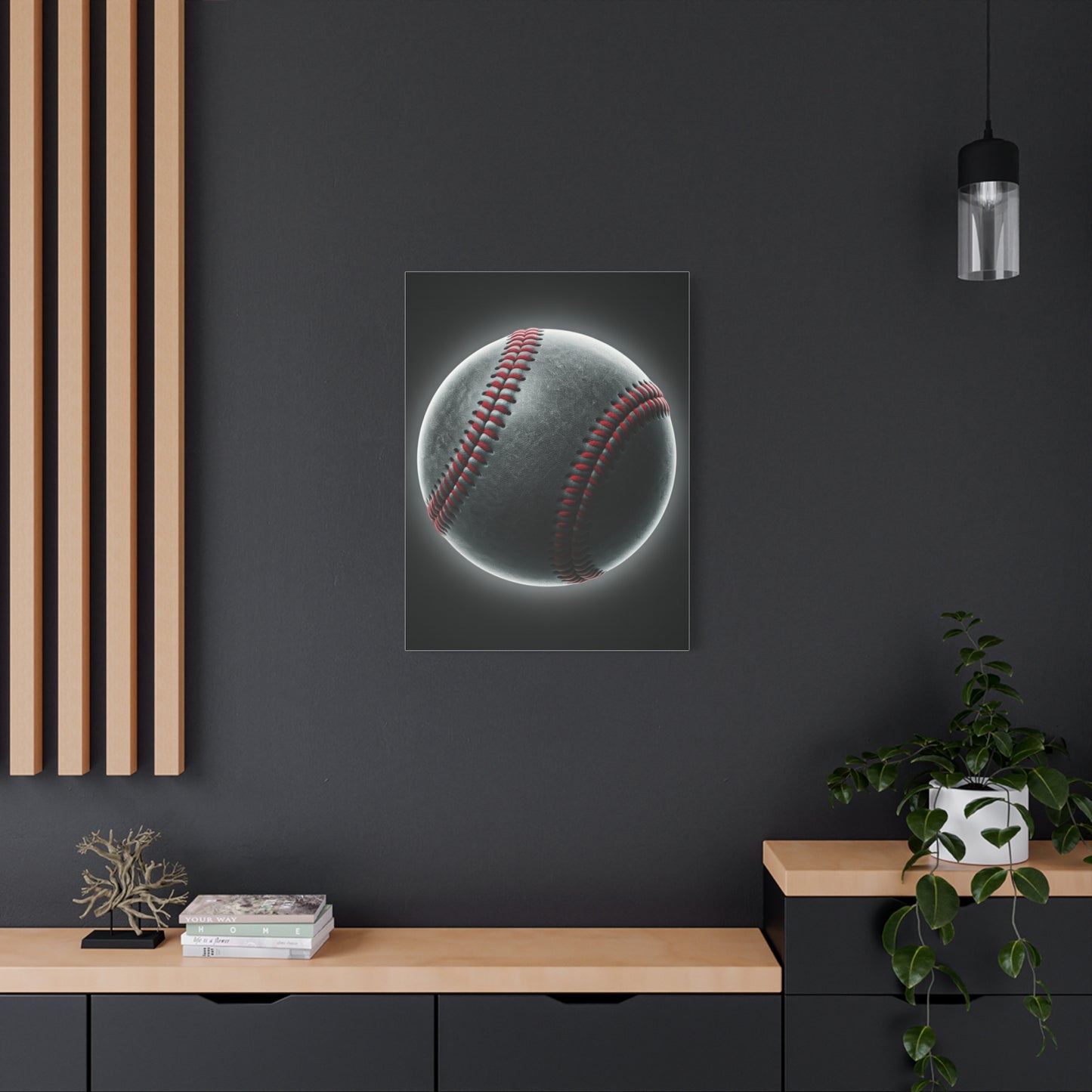 Glowing Baseball Stitch Close-Up Wall Art & Canvas Prints