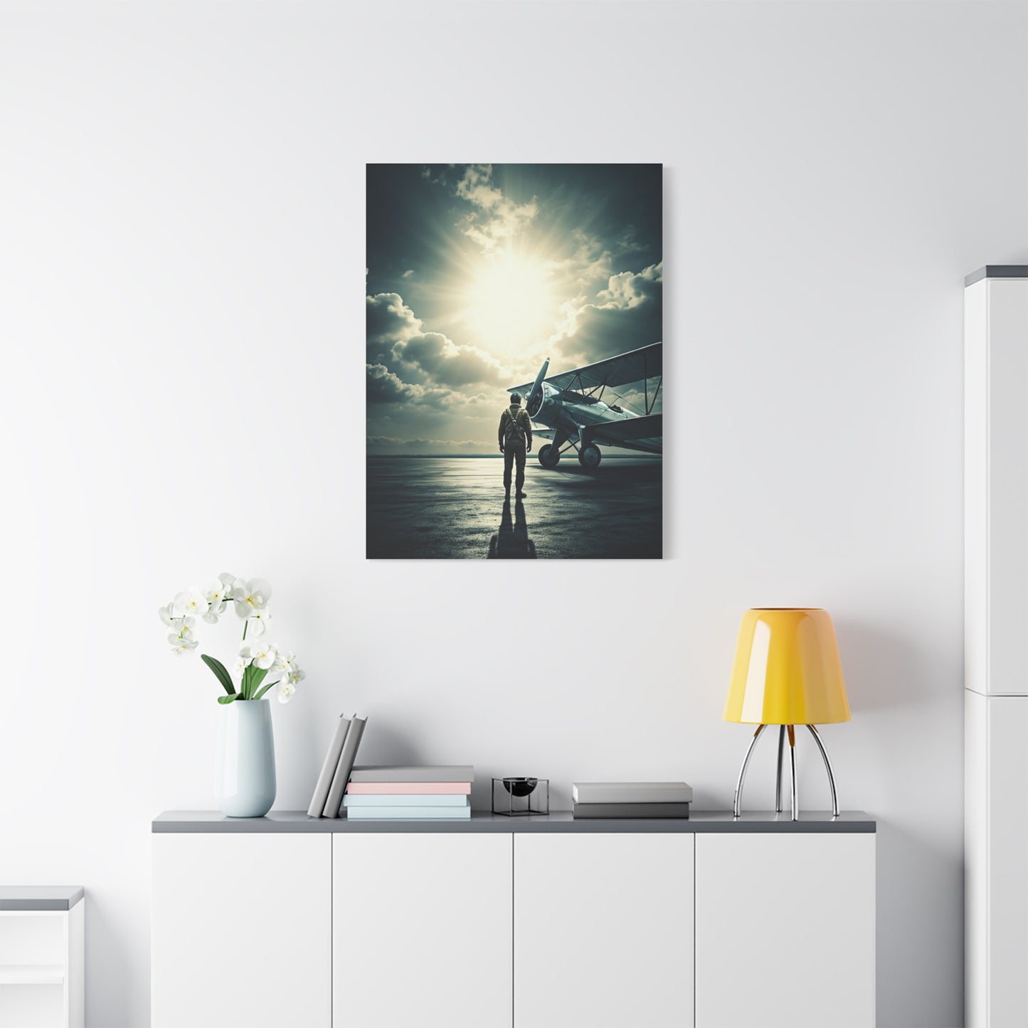 Lone Pilot and Aircraft Reflection Wall Art & Canvas Prints