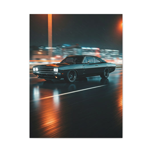 1968 Dodge Charger R/T Triple Black Night Cruise Wall Art & Canvas Prints