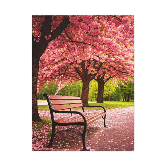 Cherry Blossom Park Bench Serenity Wall Art & Canvas Prints