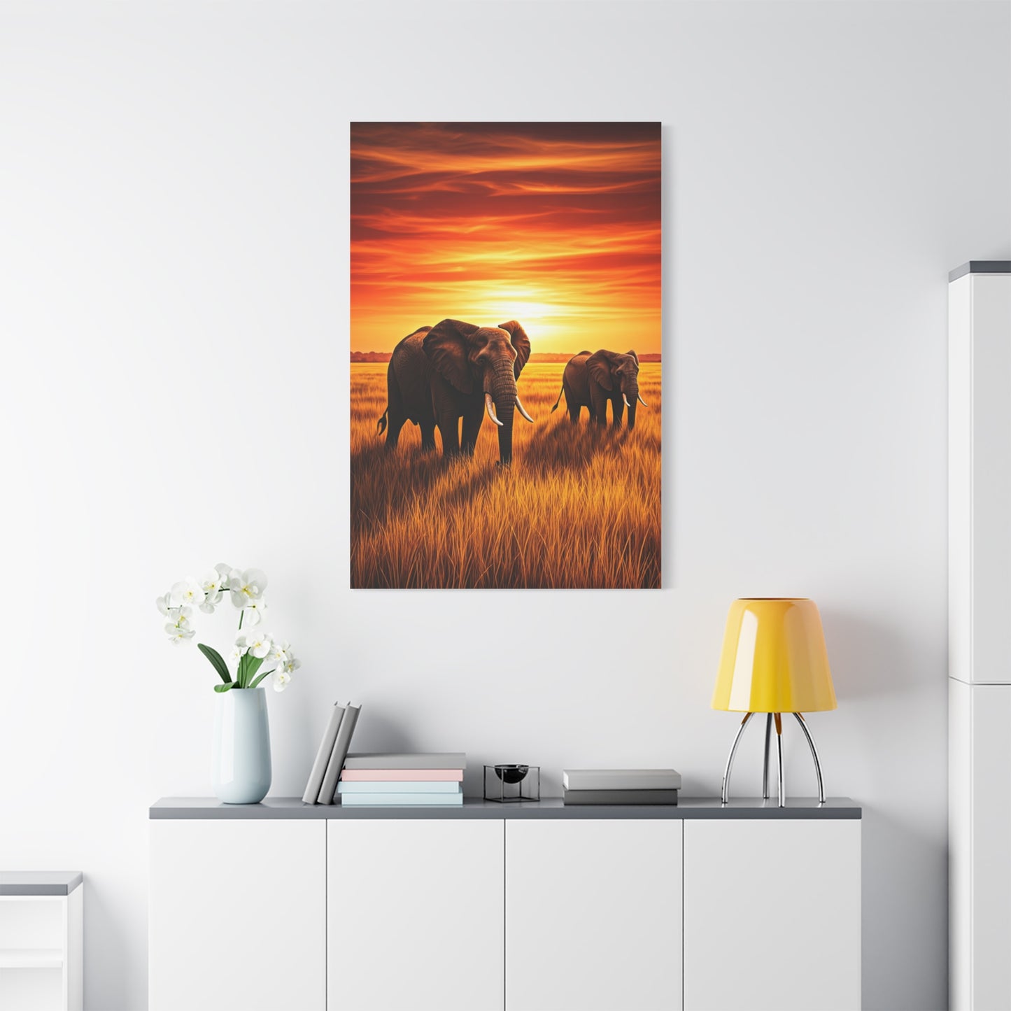 Elephant Herd at Sunset Plains Wall Art & Canvas Prints
