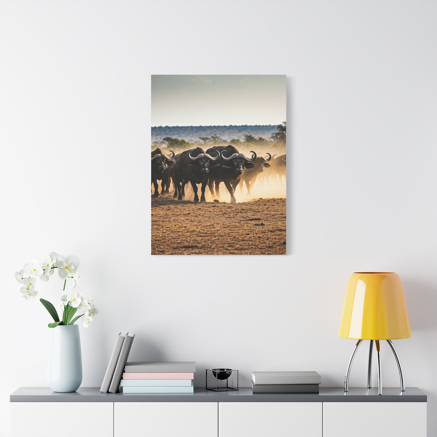 Wild Buffalo Herd in Dusty Savannah Wall Art & Canvas Prints