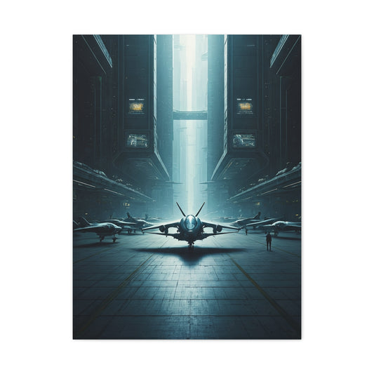 Futuristic Aircraft Hangar Scene Wall Art & Canvas Prints
