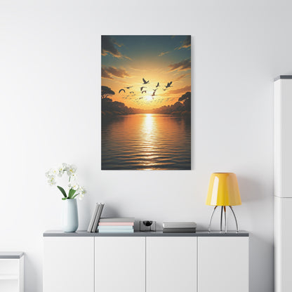 Birds in Flight Over Radiant Ocean Sunset Wall Art & Canvas Prints
