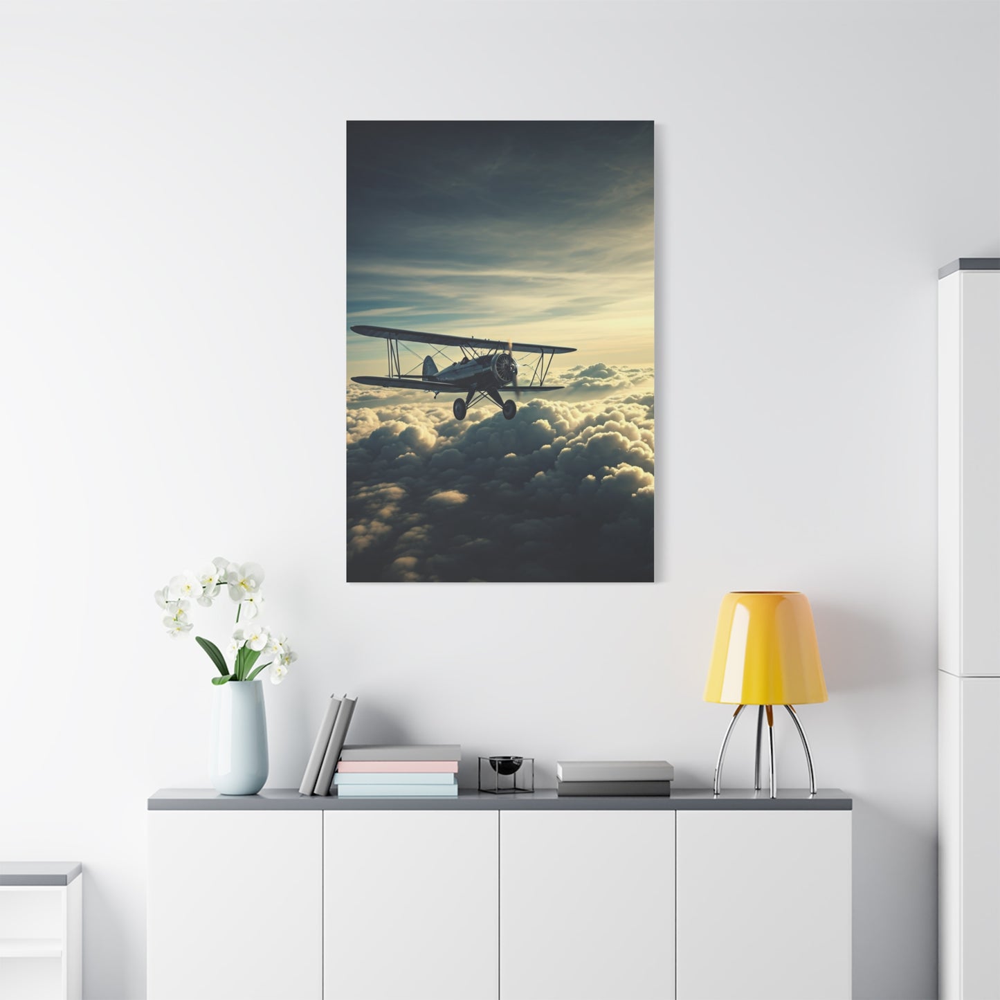 High-Altitude Biplane Above the Clouds Wall Art & Canvas Prints