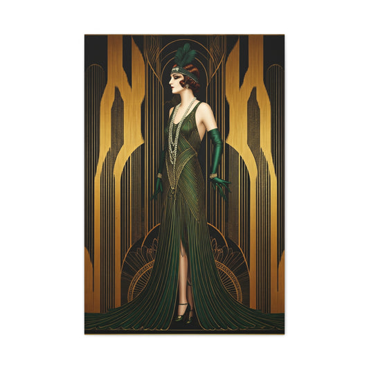 Emerald Deco Flapper Elegance Wall Art & Canvas Prints