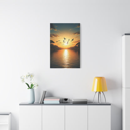 Birds in Flight Over Radiant Ocean Sunset Wall Art & Canvas Prints