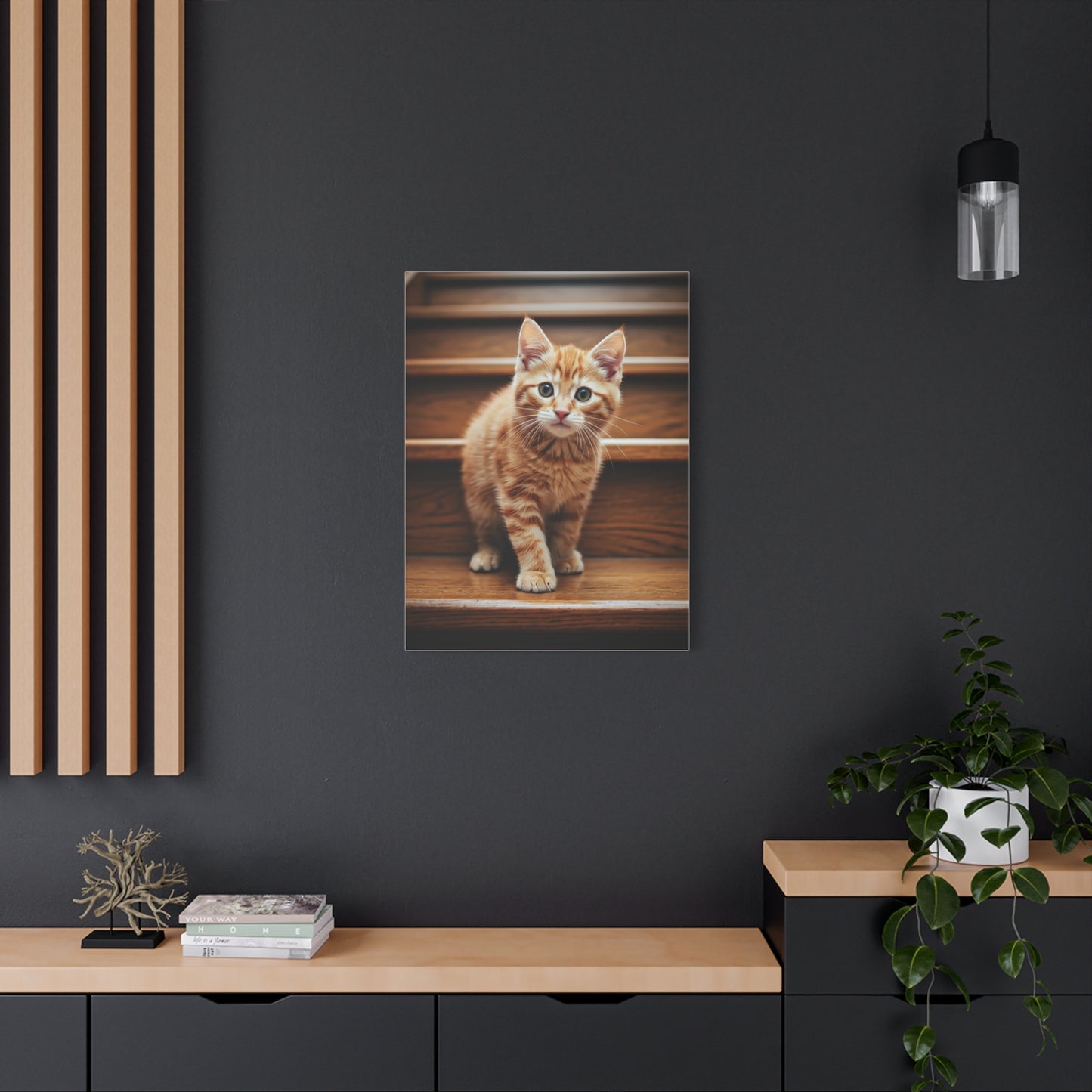 Curious Kitten on Wooden Steps Wall Art & Canvas Prints