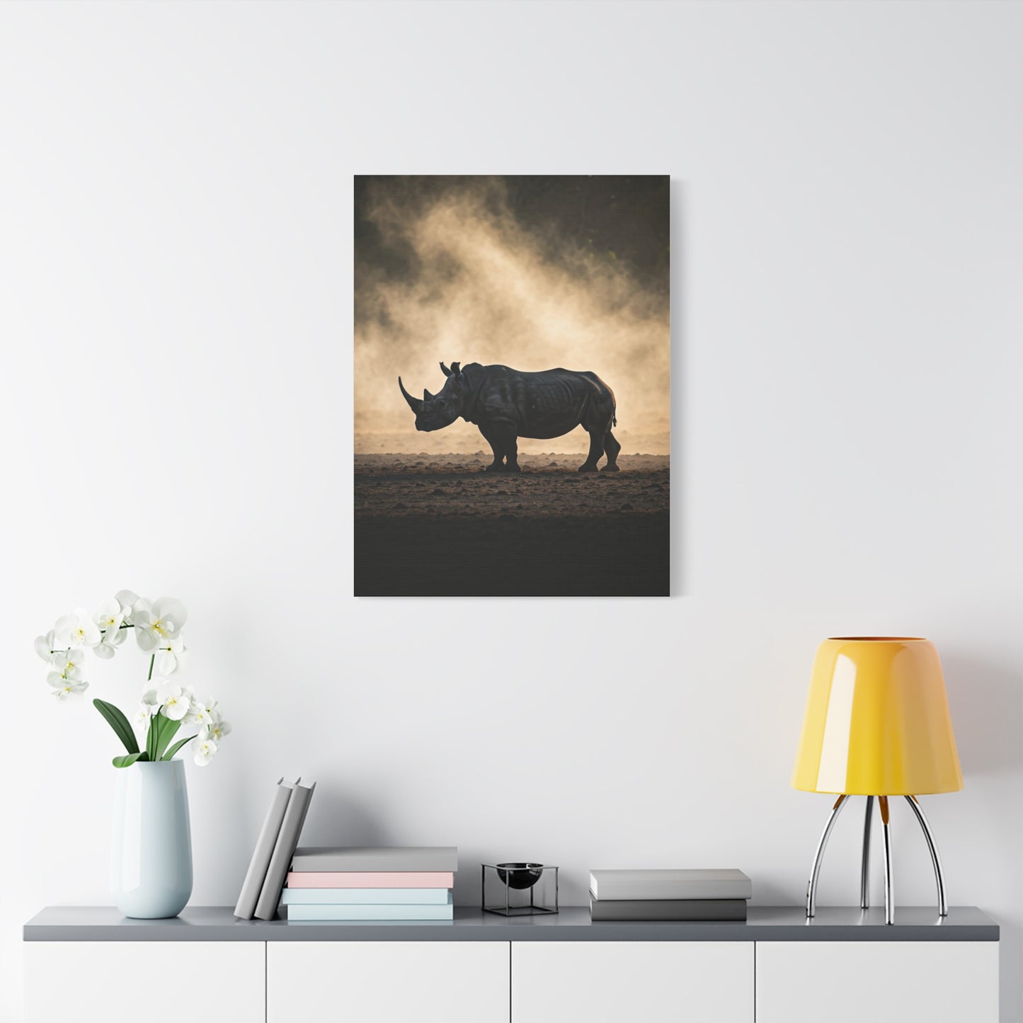 Rhino in Golden Dust Wilderness Wall Art & Canvas Prints