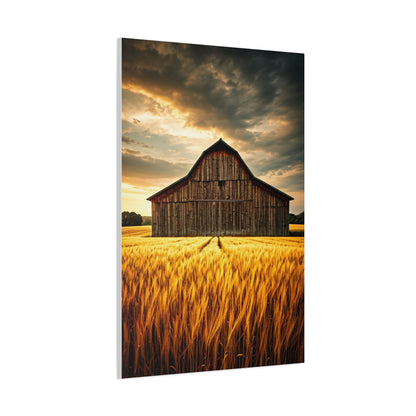 Golden Wheatfield Barn at Sunset Wall Art & Canvas Prints