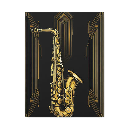 Golden Jazz Saxophone Art Deco Wall Art & Canvas Prints