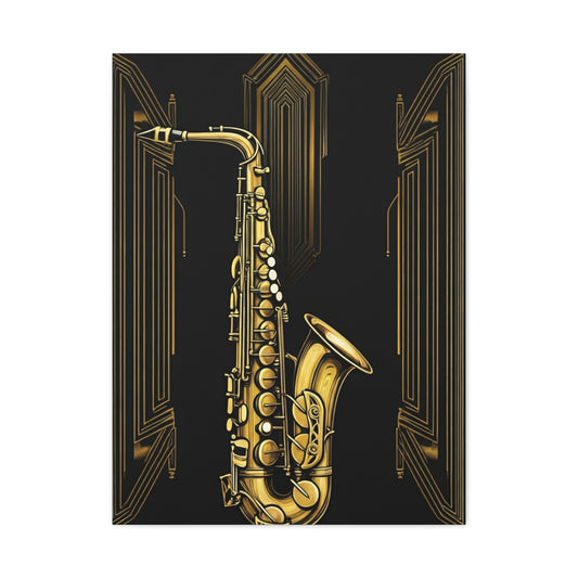 Golden Jazz Saxophone Art Deco Wall Art & Canvas Prints