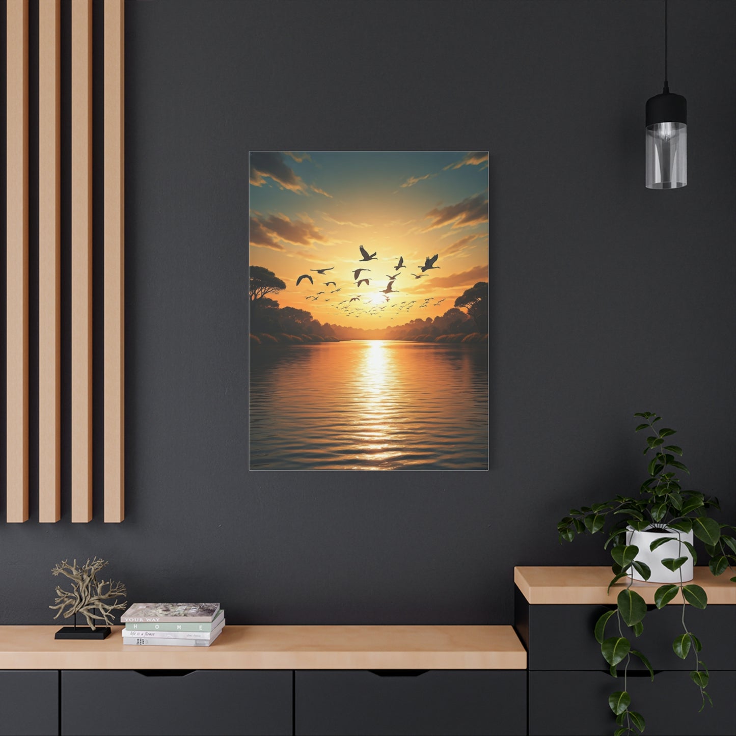 Birds in Flight Over Radiant Ocean Sunset Wall Art & Canvas Prints