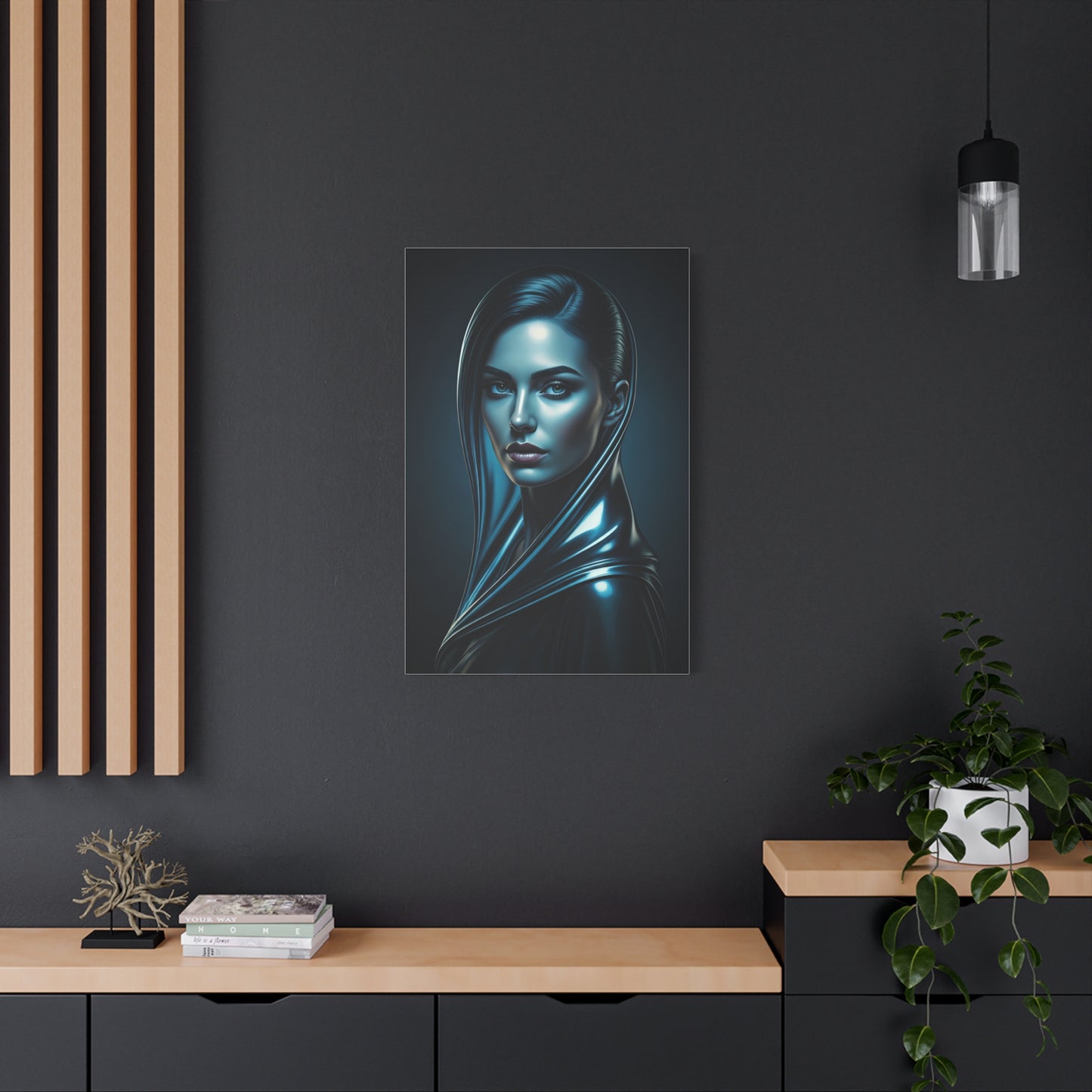 Modern Blue Portrait with Metallic Accents Wall Art & Canvas Prints