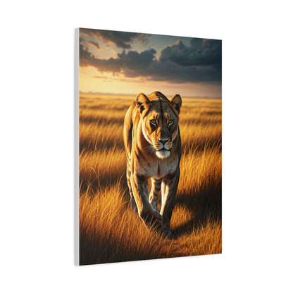 Majestic Lion Walking Through Savannah Grass Wall Art & Canvas Prints