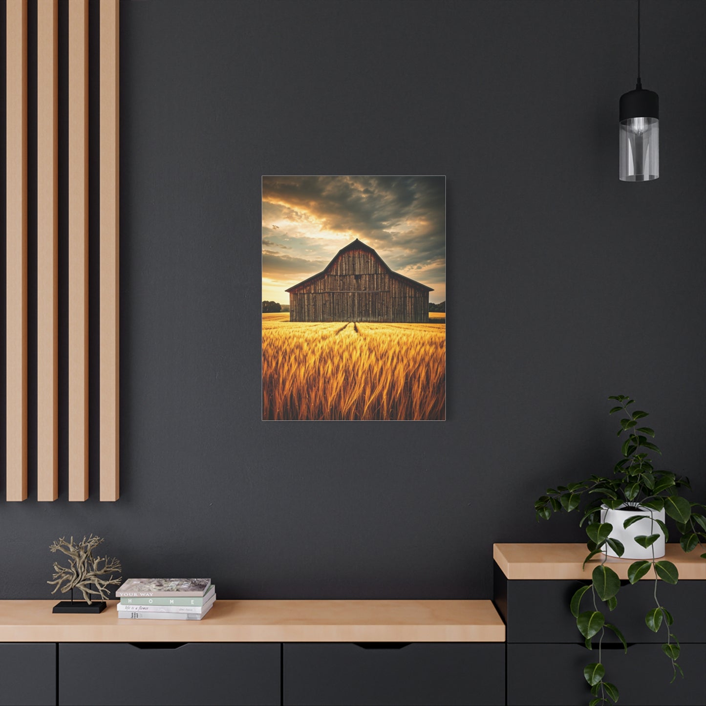Golden Wheatfield Barn at Sunset Wall Art & Canvas Prints