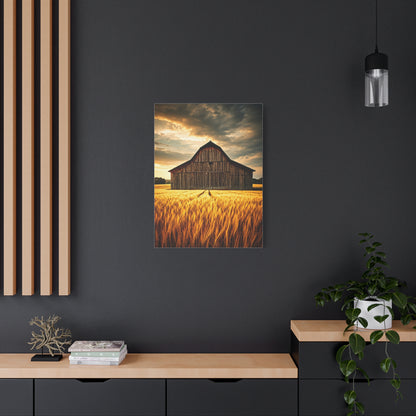 Golden Wheatfield Barn at Sunset Wall Art & Canvas Prints