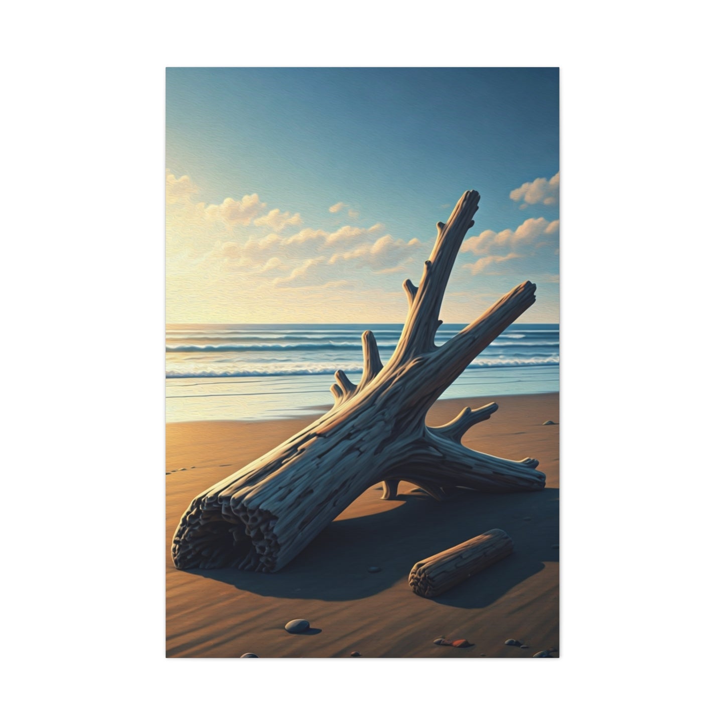 Driftwood Sculpture on Golden Beach Wall Art & Canvas Prints