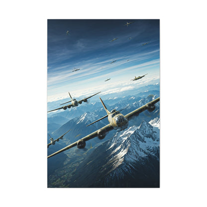 Fighter Squadron Over Mountain Peaks Wall Art & Canvas Prints
