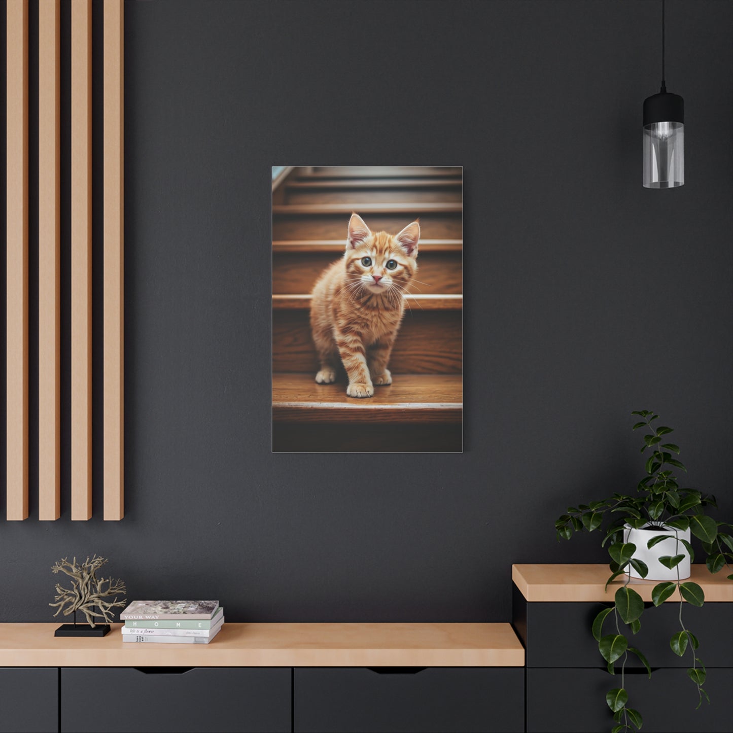 Curious Kitten on Wooden Steps Wall Art & Canvas Prints