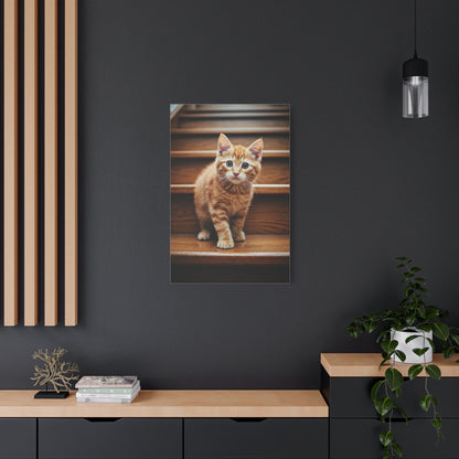 Curious Kitten on Wooden Steps Wall Art & Canvas Prints