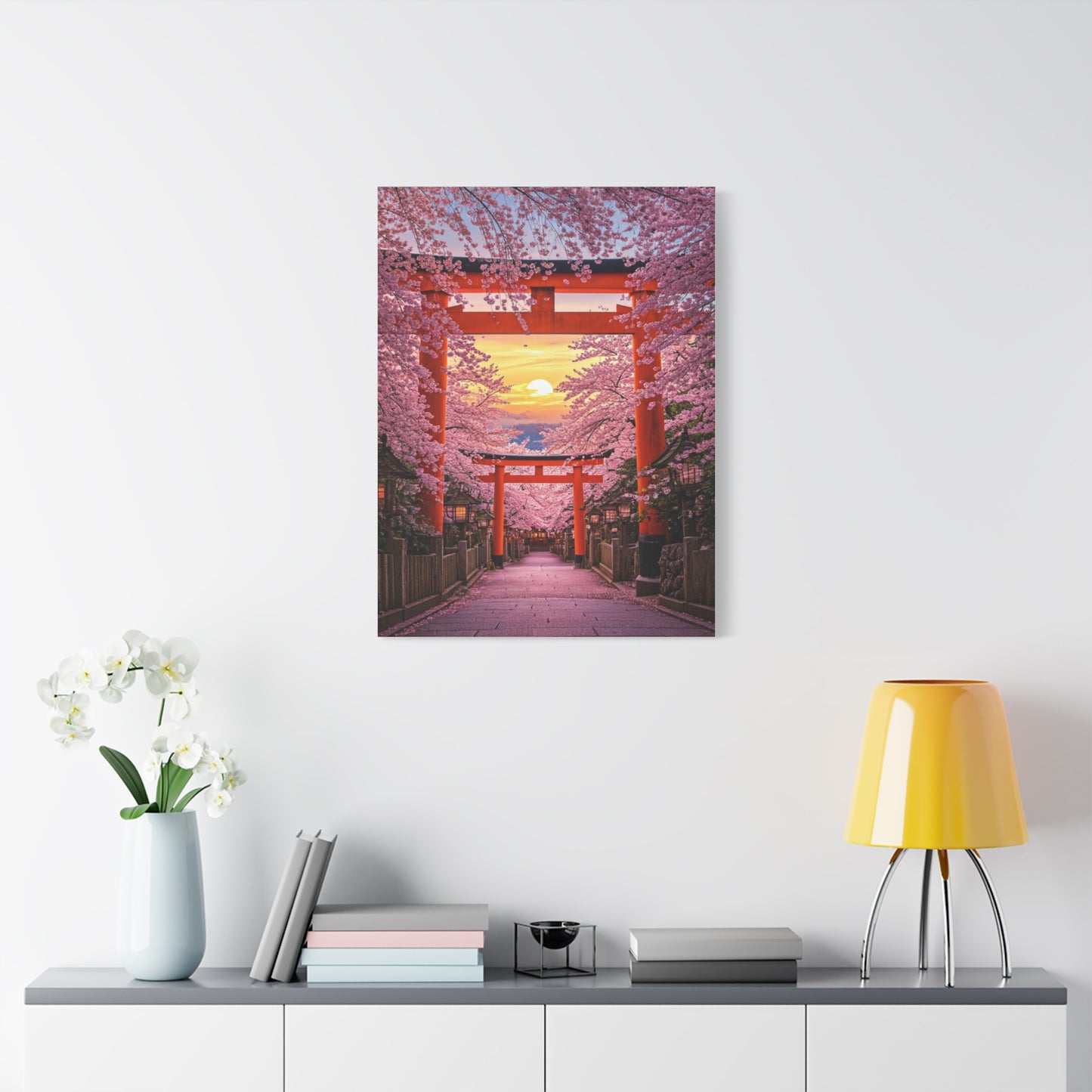 Torii Gate Sakura Pathway at Sunset Wall Art & Canvas Prints
