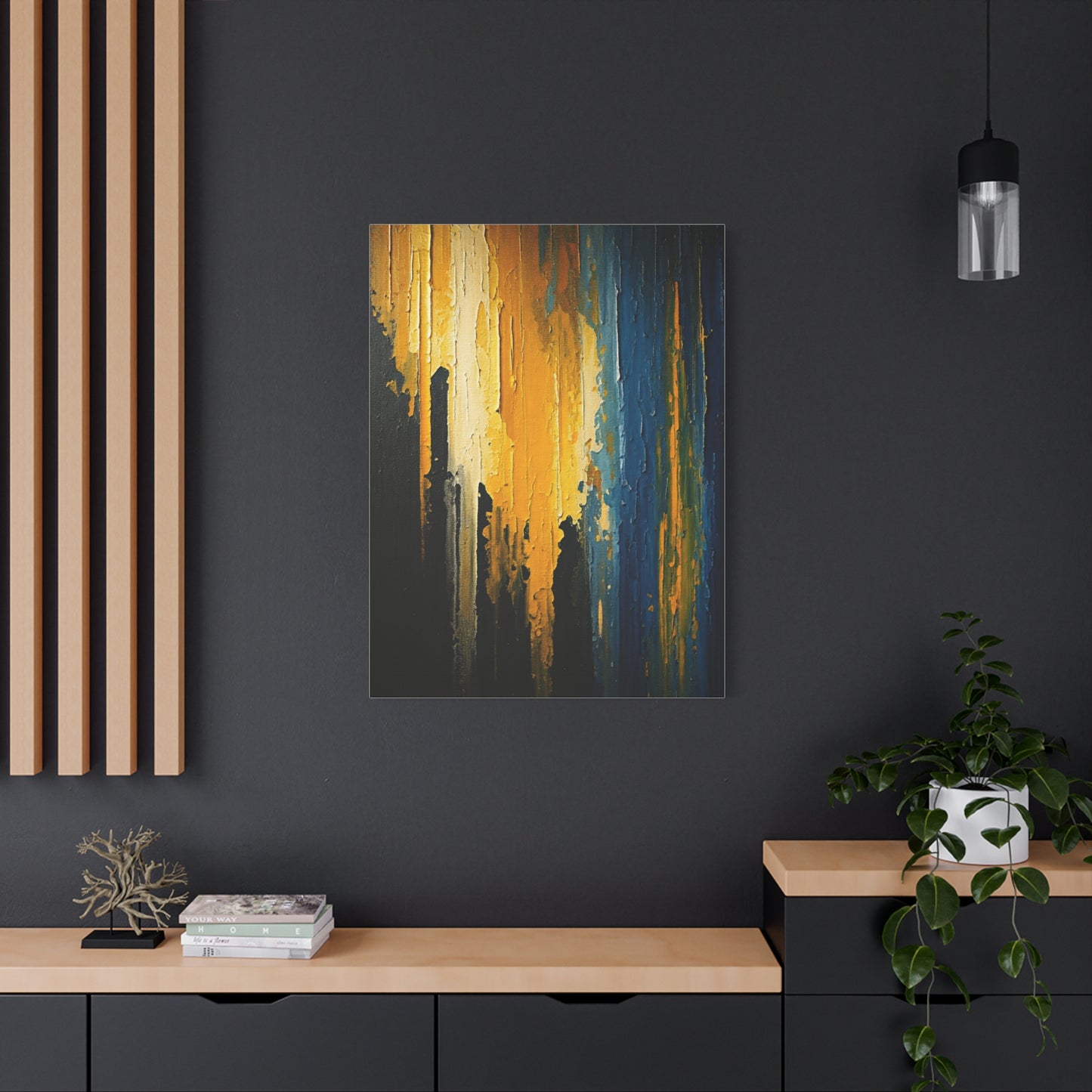 Vertical Gold and Blue Abstract Wall Art & Canvas Prints