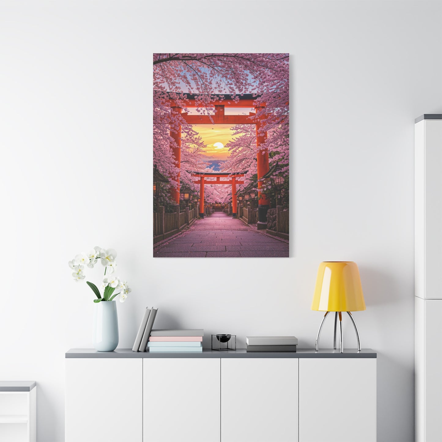 Torii Gate Sakura Pathway at Sunset Wall Art & Canvas Prints