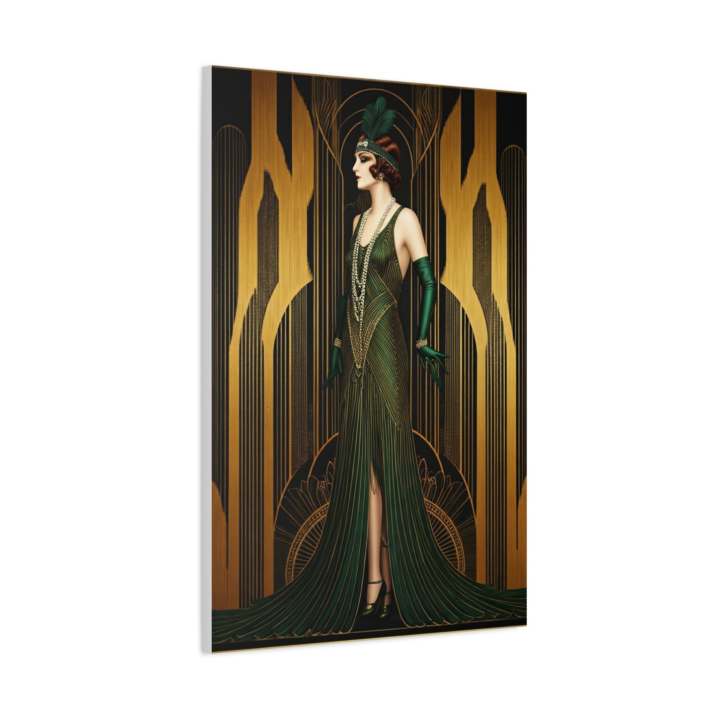 Emerald Deco Flapper Elegance Wall Art & Canvas Prints
