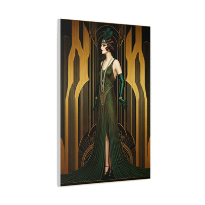Emerald Deco Flapper Elegance Wall Art & Canvas Prints