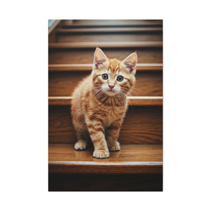 Curious Kitten on Wooden Steps Wall Art & Canvas Prints