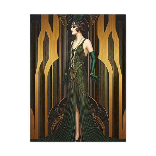 Emerald Deco Flapper Elegance Wall Art & Canvas Prints
