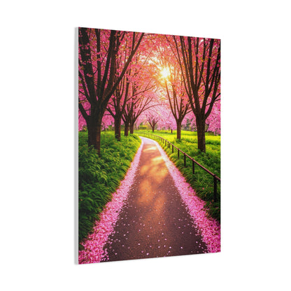 Sakura Forest Path With Sunlight Rays Wall Art & Canvas Prints