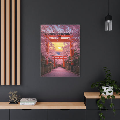 Torii Gate Sakura Pathway at Sunset Wall Art & Canvas Prints