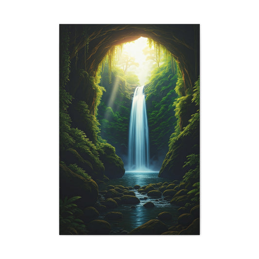 Sunlit Waterfall Sanctuary Wall Art & Canvas Prints